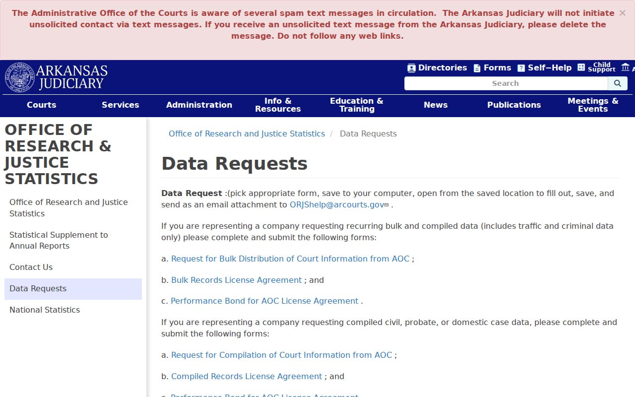 Arkansas court information request options related to Columbia County docket search