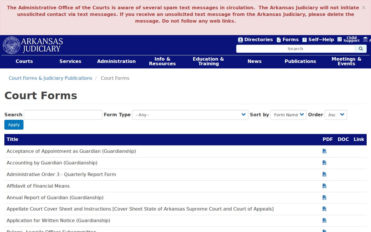 Arkansas court forms catalog used with Columbia County civil court dockets