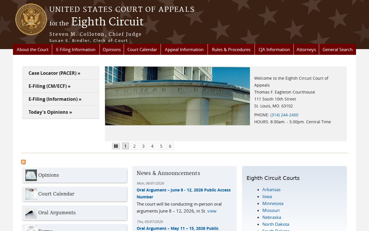 Eighth Circuit appellate source for Columbia County federal court records
