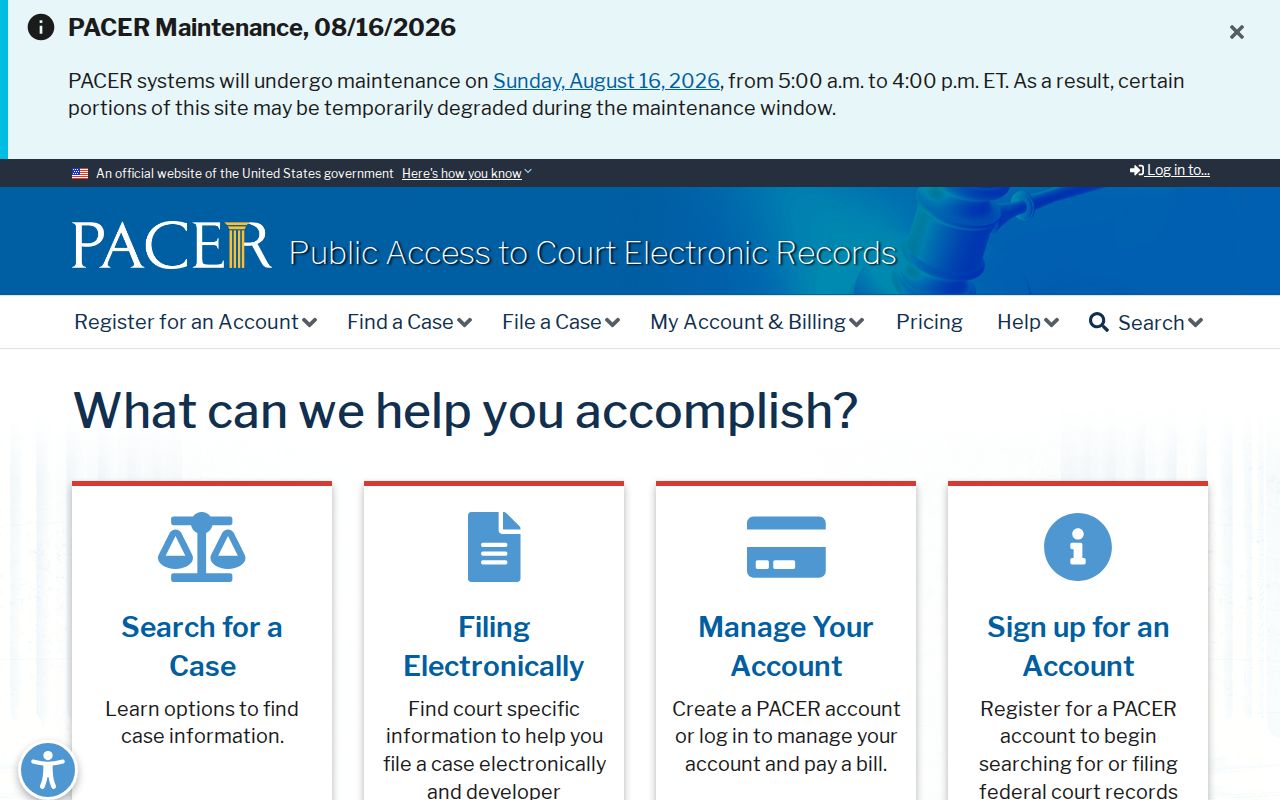 PACER federal docket access for Columbia County court record research