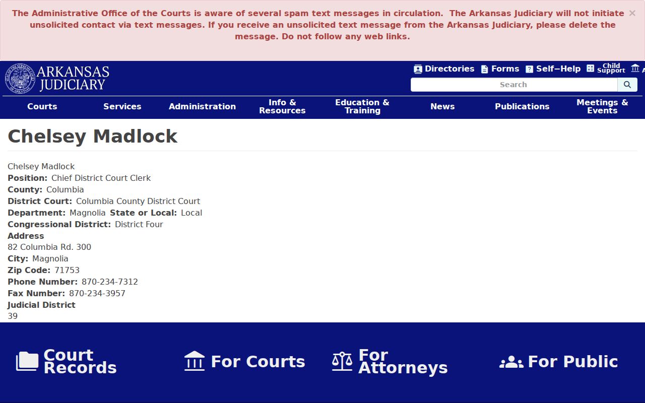 District Court Clerk location for Columbia County criminal court dockets